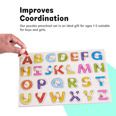 Classic Wooden Alphabet Peg Puzzle – 26-Piece Early Learning Board