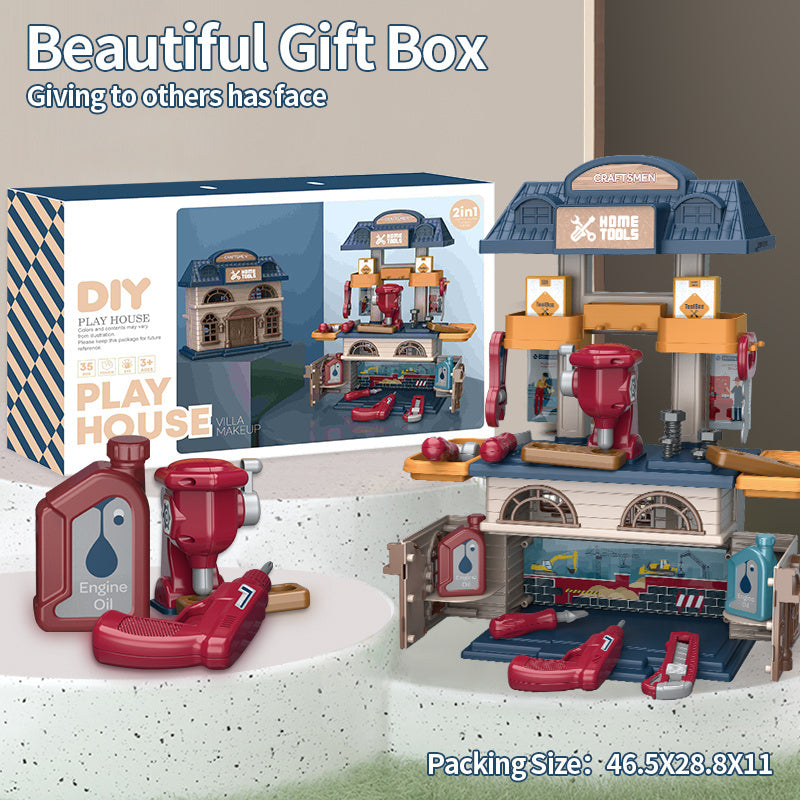 2-in-1 Kids Tool Workshop Play House – DIY Craftsman Home Tools Set