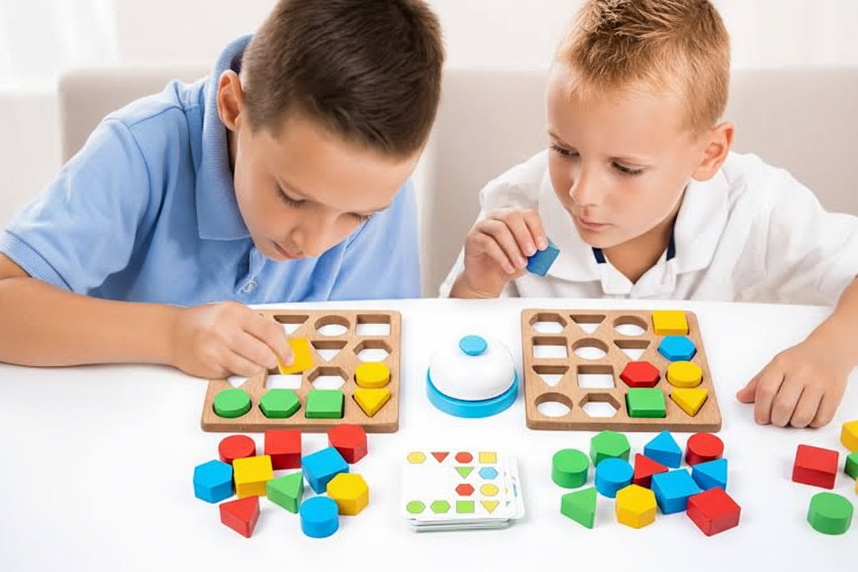 Wooden Shape Matching Speed Challenge – Interactive Puzzle with Bell