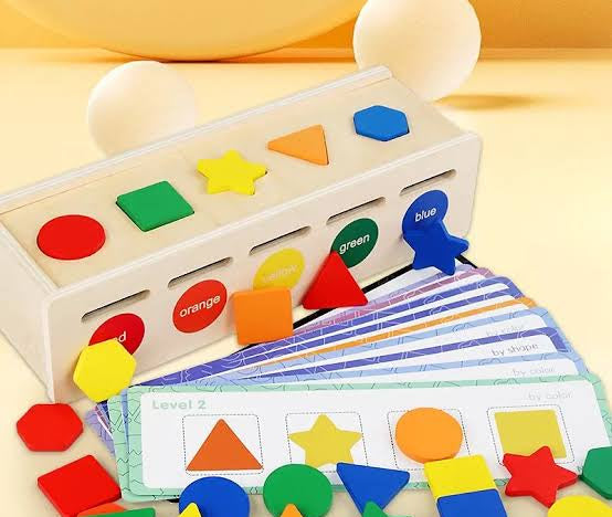 Colors and shapes wooden sorting box toy