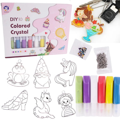 DIY "Colored Crystal Glue" Painting & Gem Craft Set with Mold Pendants & Keychains (Fairytale & Nature Themes / Ages 3+)
