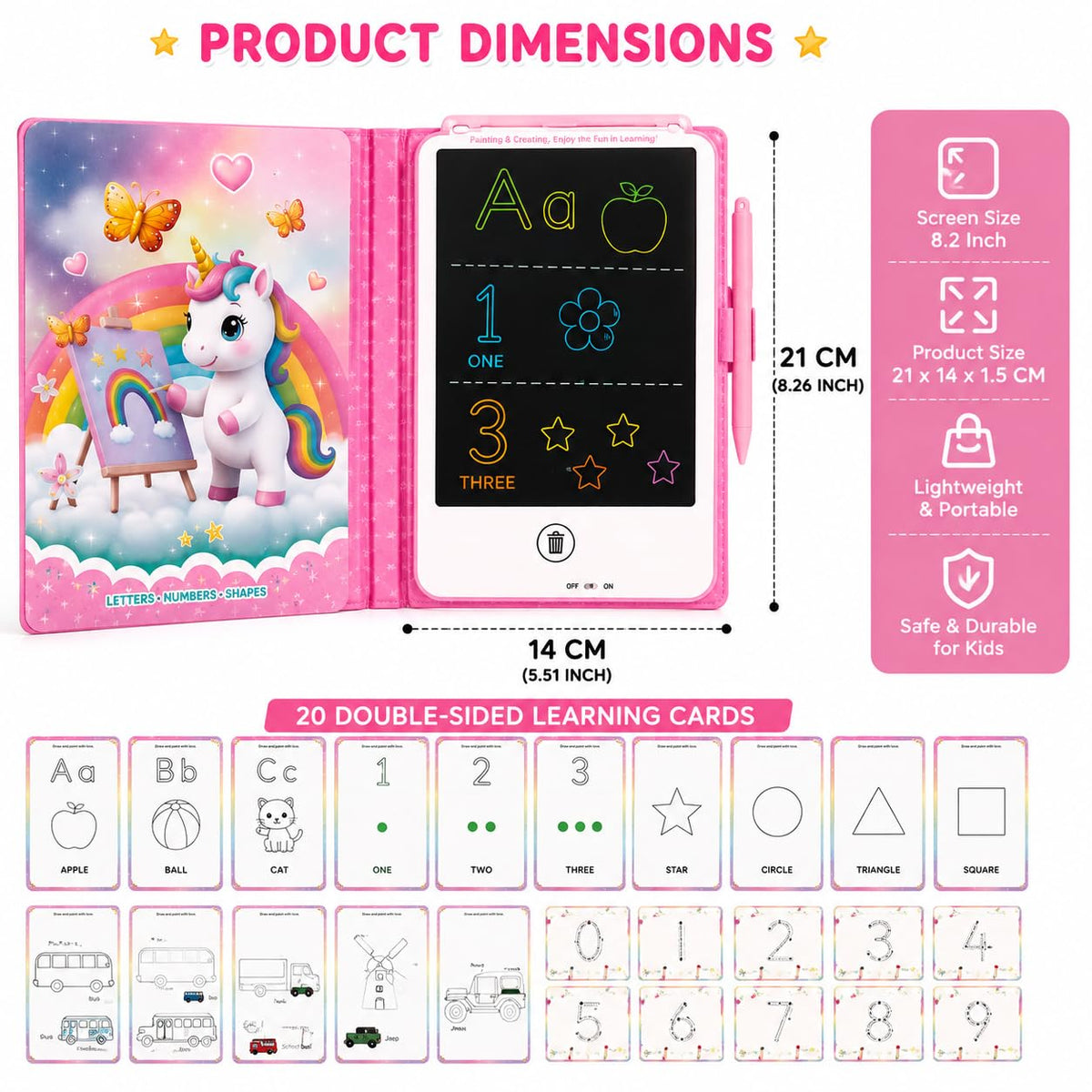 Magic Painting Board" 8.5-Inch Educational LCD Writing Tablet with 20 Double-Sided Learning Cards (40 Activities / Ages 3+)