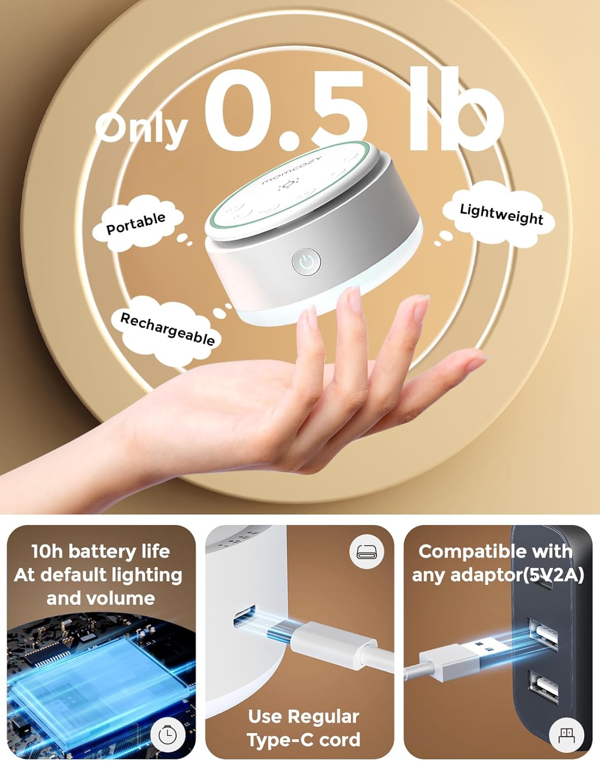 Momcozy Sound Machine for Baby-20 Soothing Sounds & Touch Warm Light Portable White Noise for Kids & Adults for Sleeping Timer and Memory | Ideal Travel Companion & Nursery Must-Have