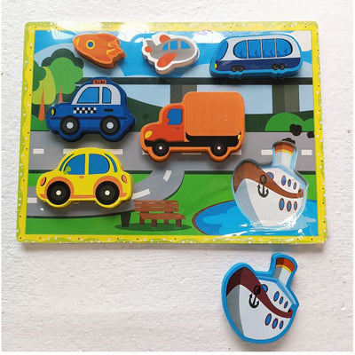 Chunky Wooden Transport Chunky Puzzle – First Vehicles & Shape Sorter