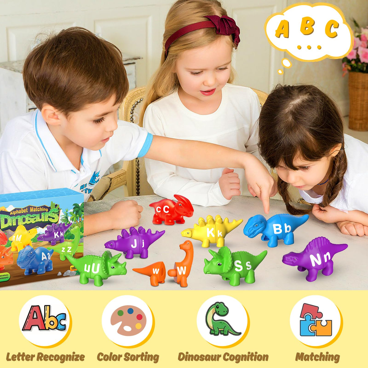 26-Piece Alphabet Matching Dinosaurs Snap-and-Learn Fine Motor Toy Set (Ages 3+)