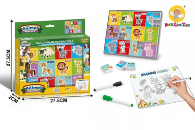 2-in-1 Animal Discovery Blocks – Puzzle & Creative Drawing Pad