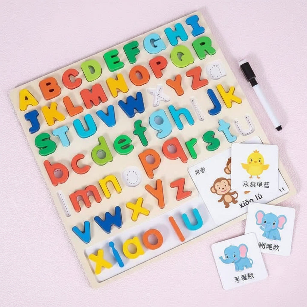 Wooden Alphabet Spelling & Writing Board Montessori Toy for Kids (Ages 3–6)