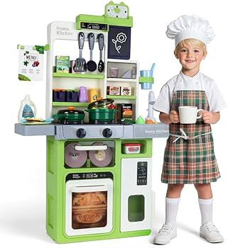46 Piece Kitchen Toy for Children: Stove with Water Sink, Light and Steam Sound