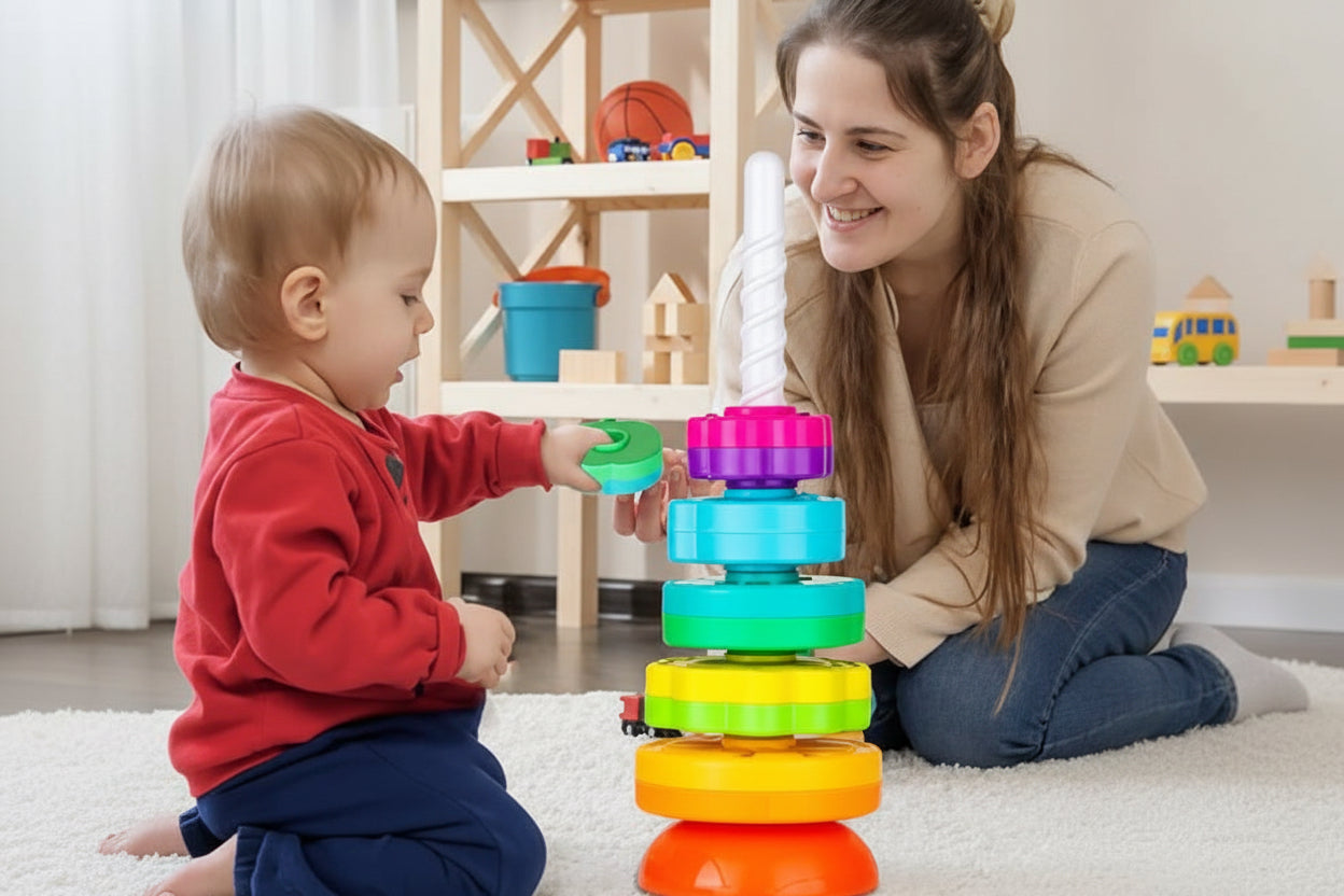 Grow Up Spinning Stacking Toy – Colorful Ring Spinner for Toddlers 12M+