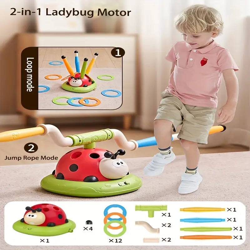 3-in-1 Sports Toy – Jump Rope, Target Throw & Rocket Launcher (Ladybug)