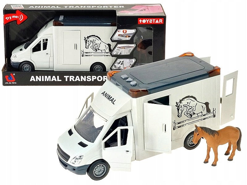 Interactive Friction-Powered "Horse Transporter" Van Toy with Realistic Horse Figure, Lights & Sound Effects (Ages 3+)