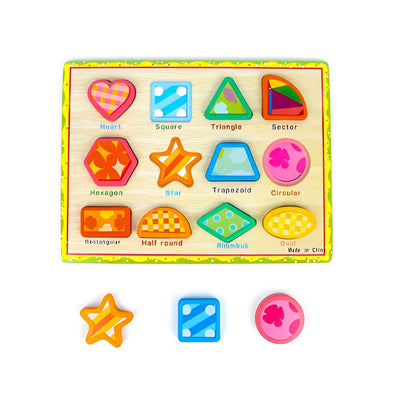 Wooden Chunky Puzzle Geometrical Shapes-12 Pieces