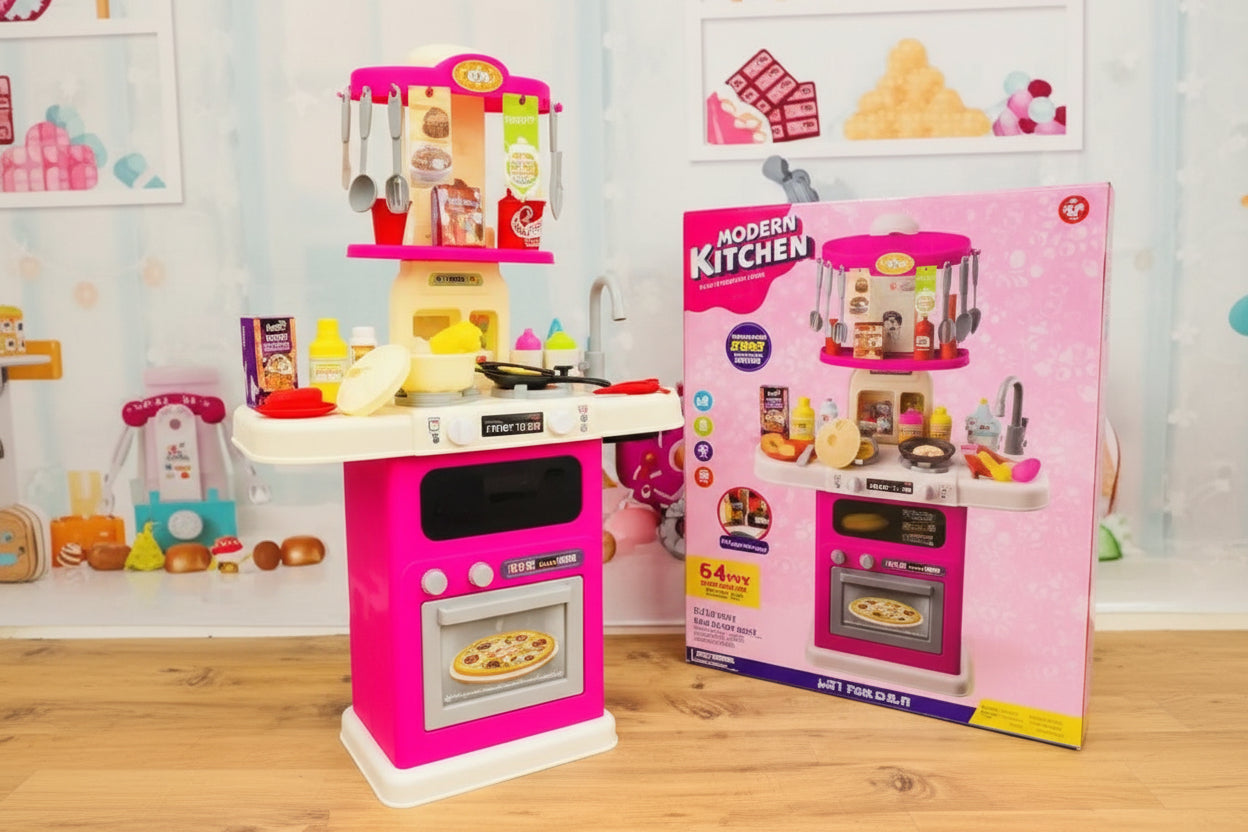 64-Piece Kitchen Playset – Interactive Cooking Station with Light & Sound