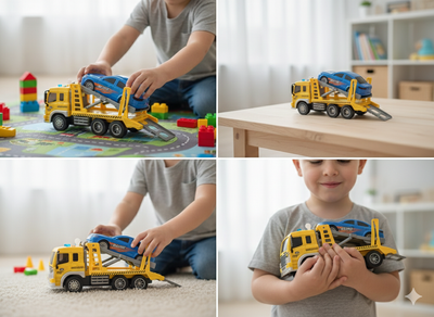 Transporter Tow Truck with Lights & Sounds – Includes Mini Car