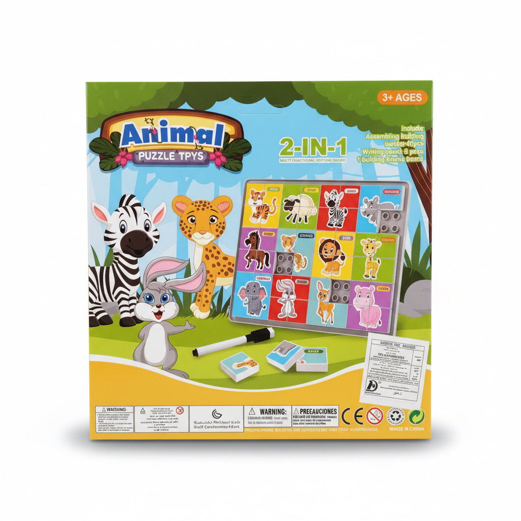2-in-1 Animal Discovery Blocks – Puzzle & Creative Drawing Pad