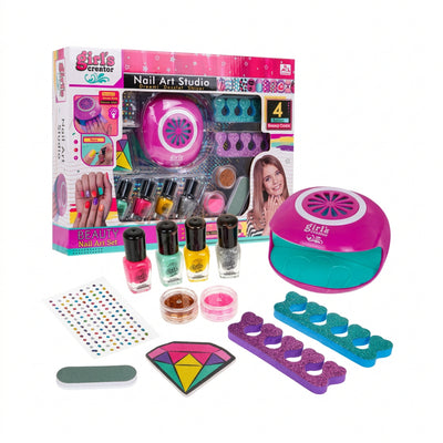 Girl’s Creator Nail Art Studio Set with Working Battery Dryer & Peel-Off Polishes (Ages 6+)