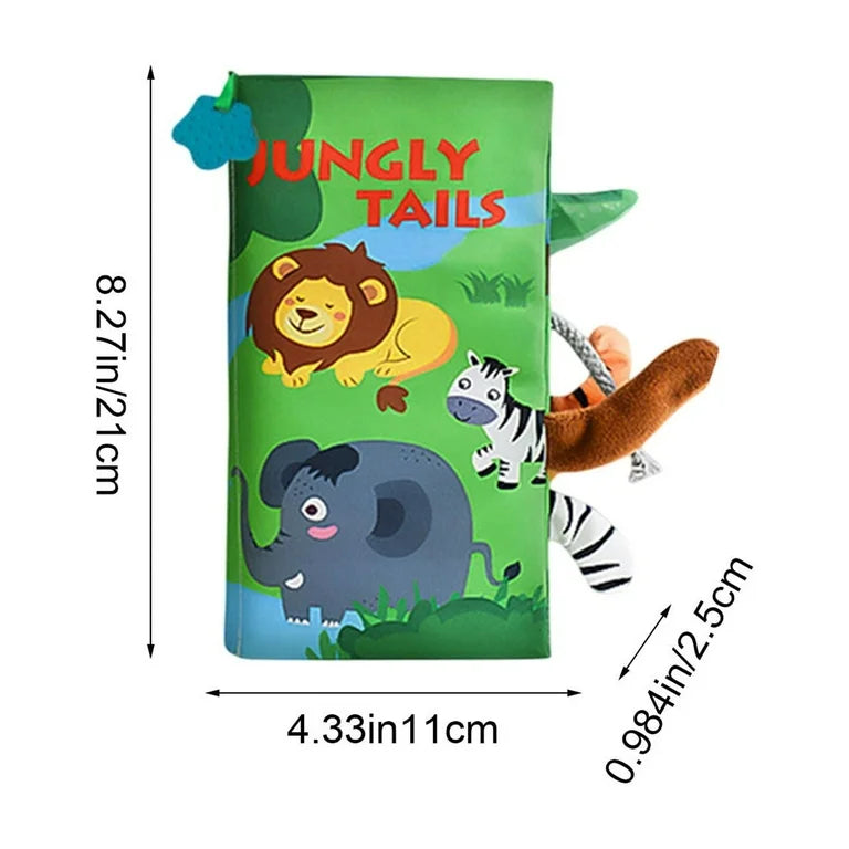 Jungle Animals Soft Cloth Book for Babies – Sensory Tails & Sound Buttons