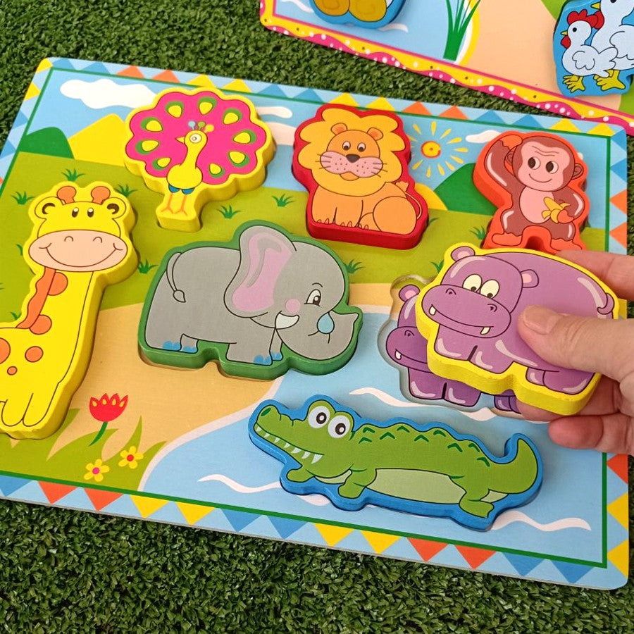 Chunky Wooden Animal Safari Puzzle – First Shapes & Wildlife Discovery