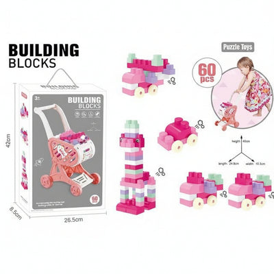 Shopping Cart 60 piece Building Blocks Set Sensory Montessori Toy for Toddlers (Ages 3-6)