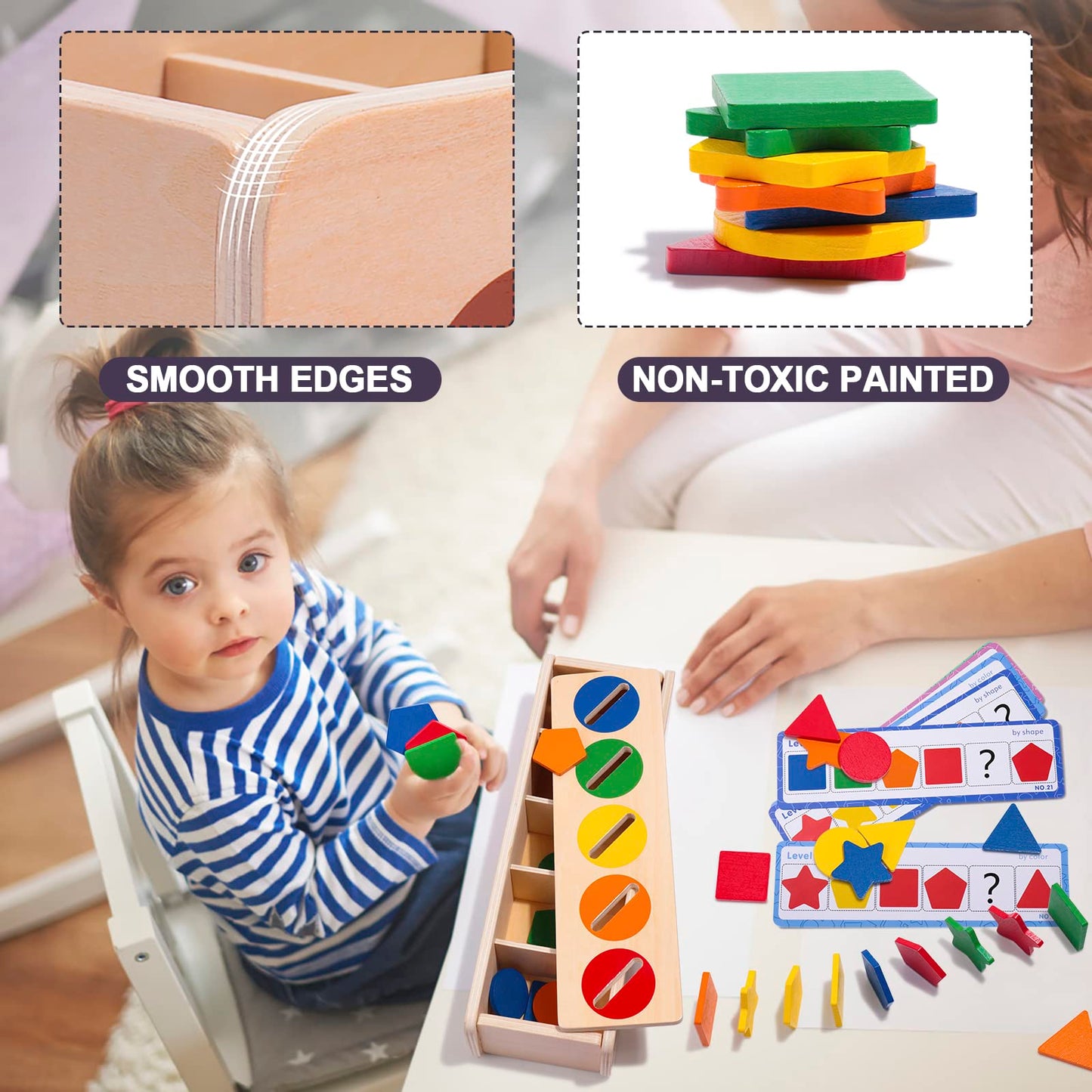 Colors & shapes wooden sorting box