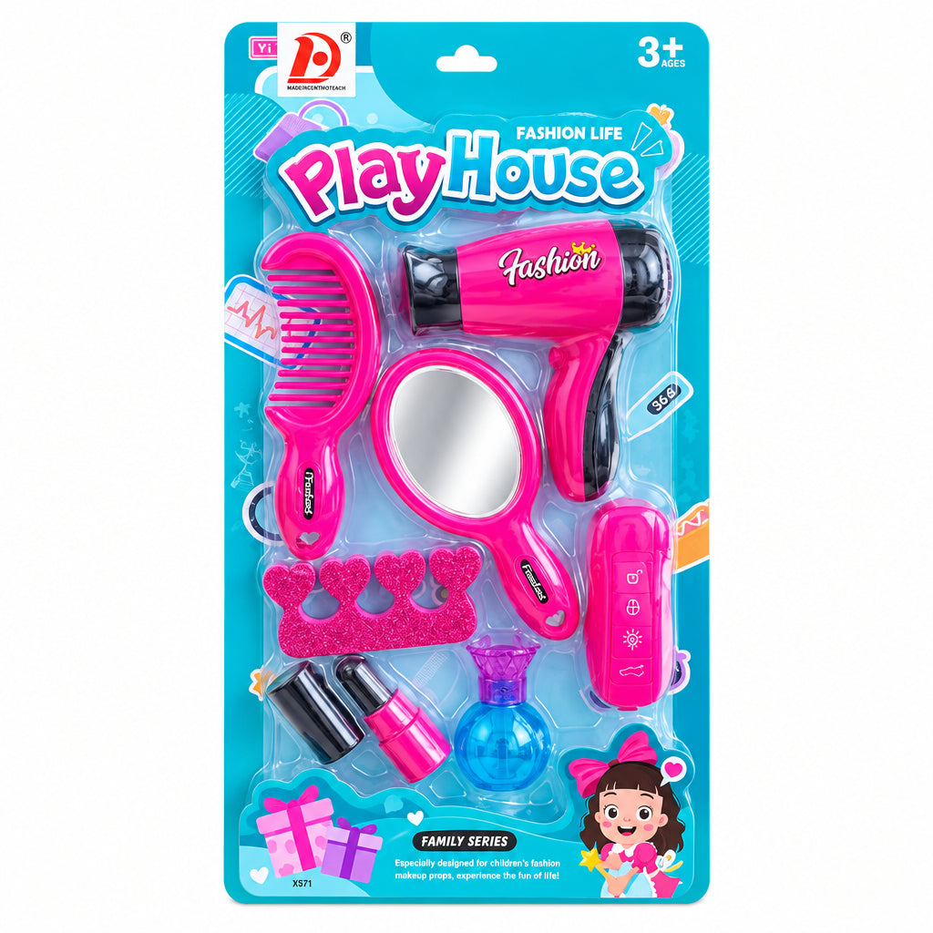 Play House Fashion Life Pretend Salon Beauty Set with Hair Dryer, Mirror & Styling Accessories (Ages 3+ Years)