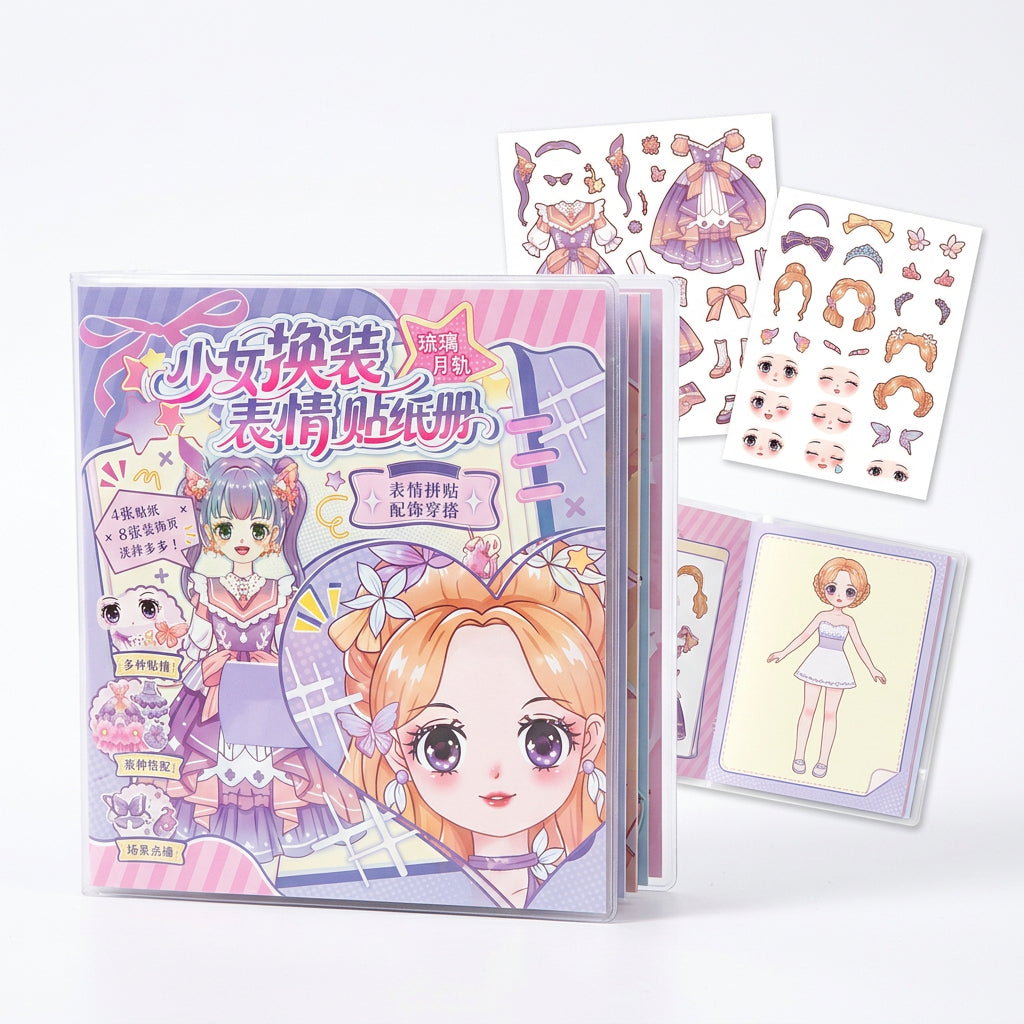 Anime Girl Dress-Up & Facial Expressions Interactive Sticker Activity Book (Ages 3+)