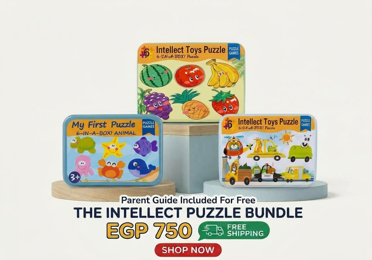 The Intellect Puzzle Bundle3 : 3-in-1 Progressive Wooden Puzzle Sets in Storage Tins (Fruits, Sea Life & Vehicles - 18 Puzzles Total) with Free Parent Guide (Ages 3+ Years)