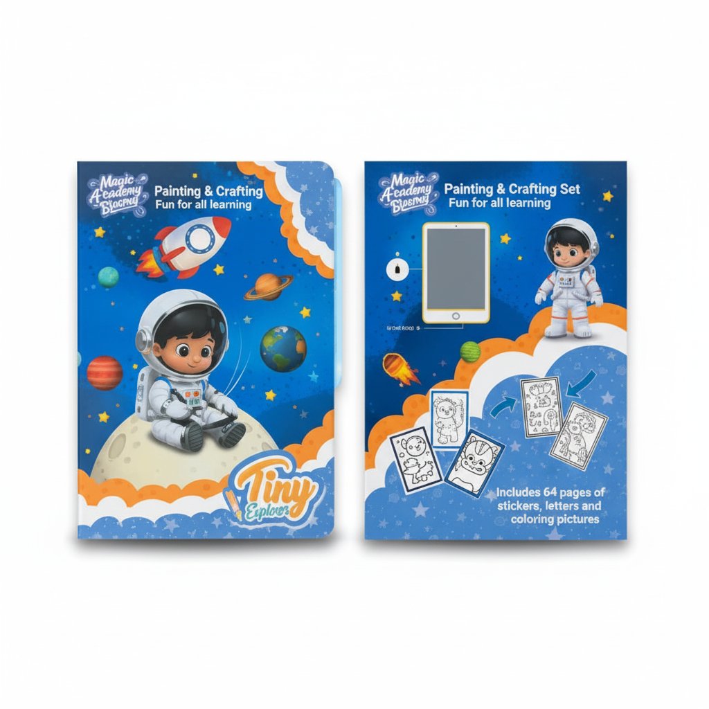 Magic Painting Board" 8.5-Inch Educational LCD Writing Tablet with 20 Double-Sided Learning Cards (Space Astronaut Edition / Ages 3+)