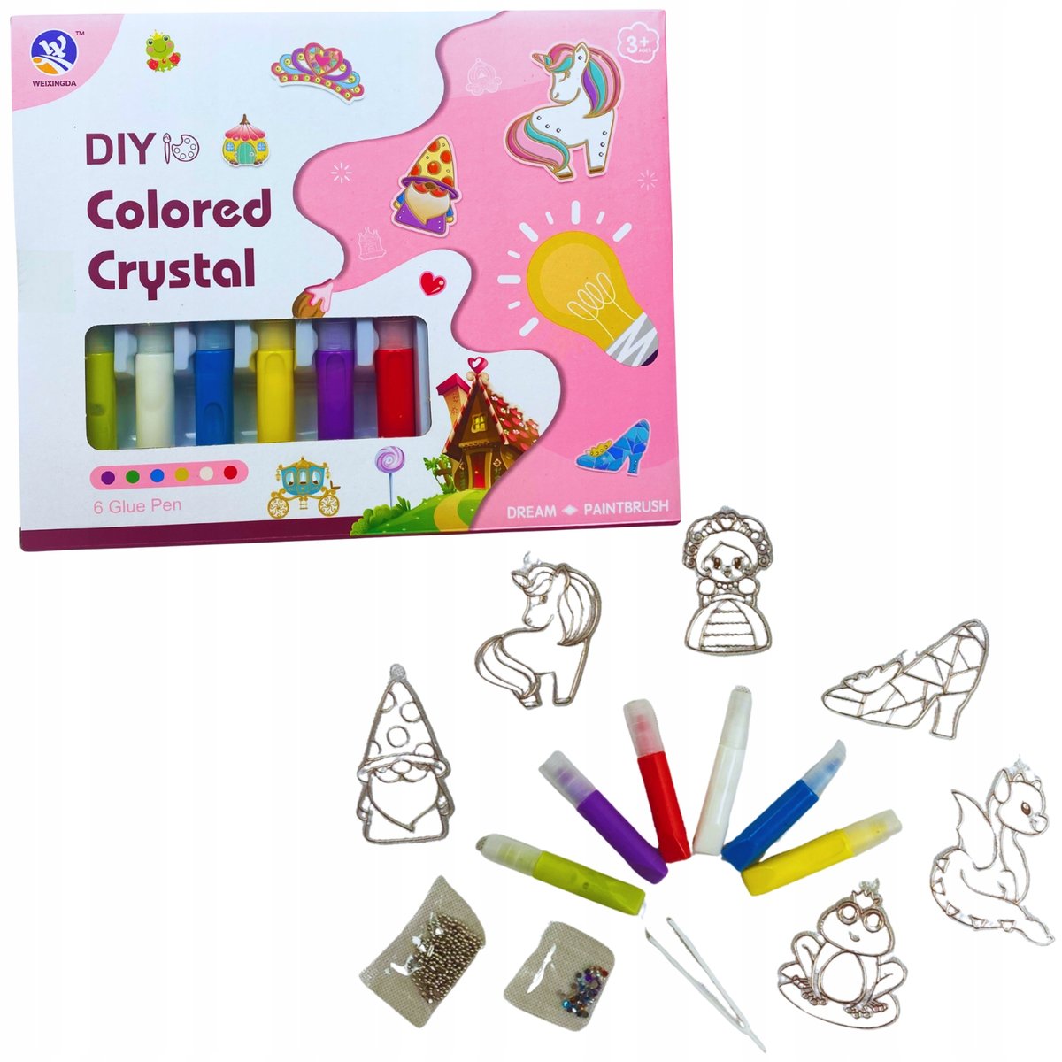 DIY "Colored Crystal Glue" Painting & Gem Craft Set with Mold Pendants & Keychains (Fairytale & Nature Themes / Ages 3+)