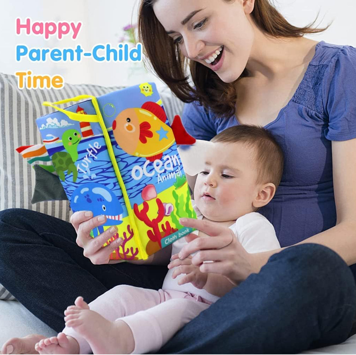 3D Baby Cloth Book – Ocean Animals Sensory Soft Book (6 Pages, Blue)