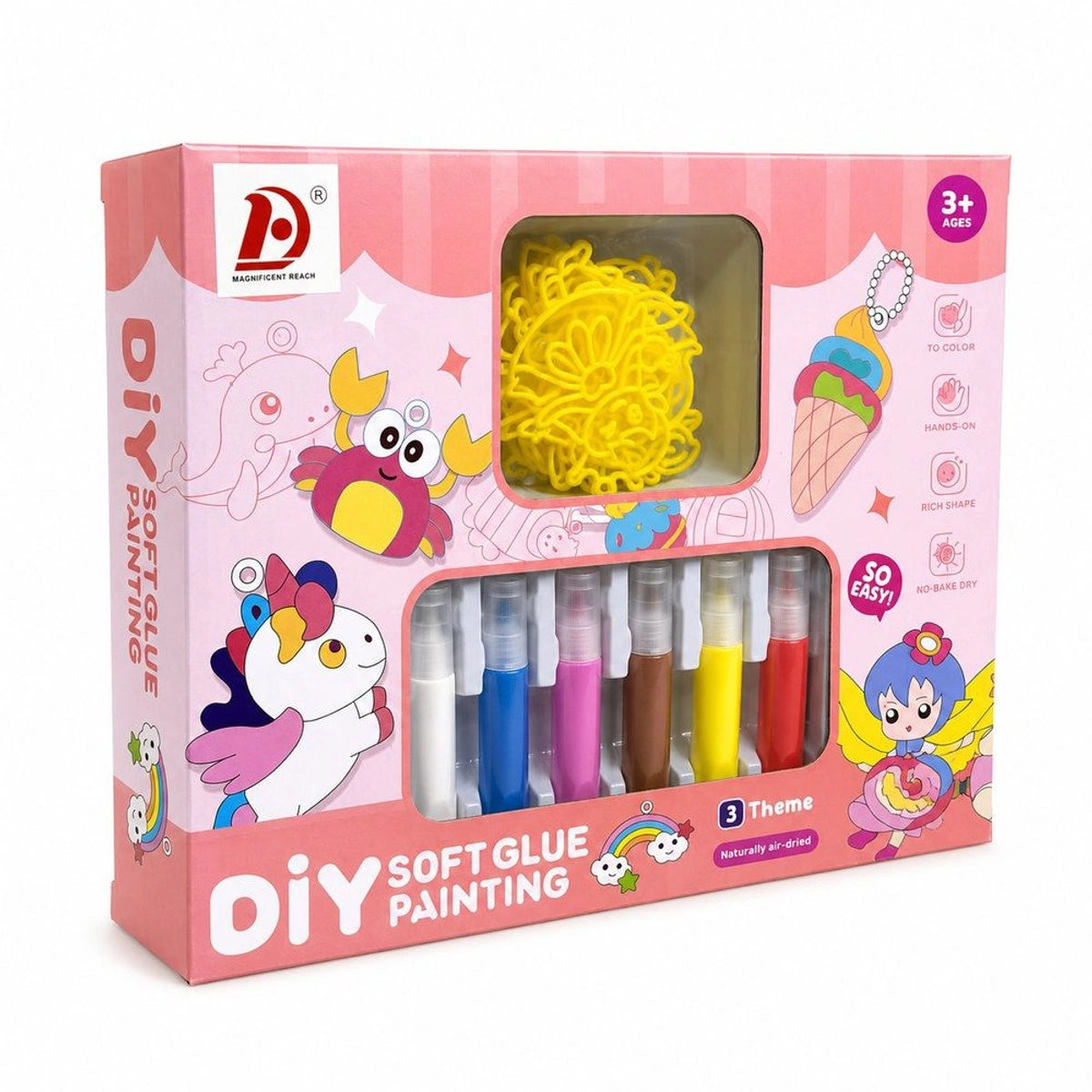DIY "Soft Glue Painting" No-Bake Air-Dry Craft Kit with Molds & Peelable Keychains (3 Themes / Ages 3+)