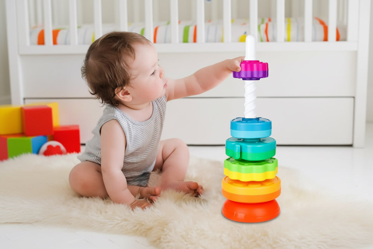 Grow Up Spinning Stacking Toy – Colorful Ring Spinner for Toddlers 12M+