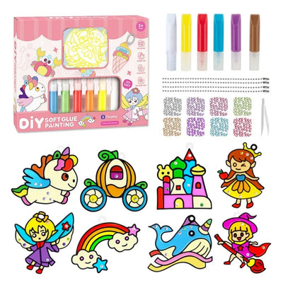DIY "Soft Glue Painting" No-Bake Air-Dry Craft Kit with Molds & Peelable Keychains (3 Themes / Ages 3+)