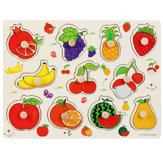 3-in-1 Wooden Peg Puzzle Bundle – Fruits, Vegetables, and Jungle Animals