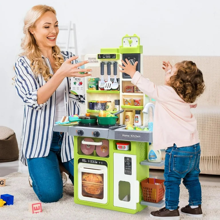 46 Piece Kitchen Toy for Children: Stove with Water Sink, Light and Steam Sound