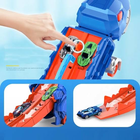 Dinosaur Transporter Truck & Transforming Race Track Set for Kids (Ages 3â€“6)