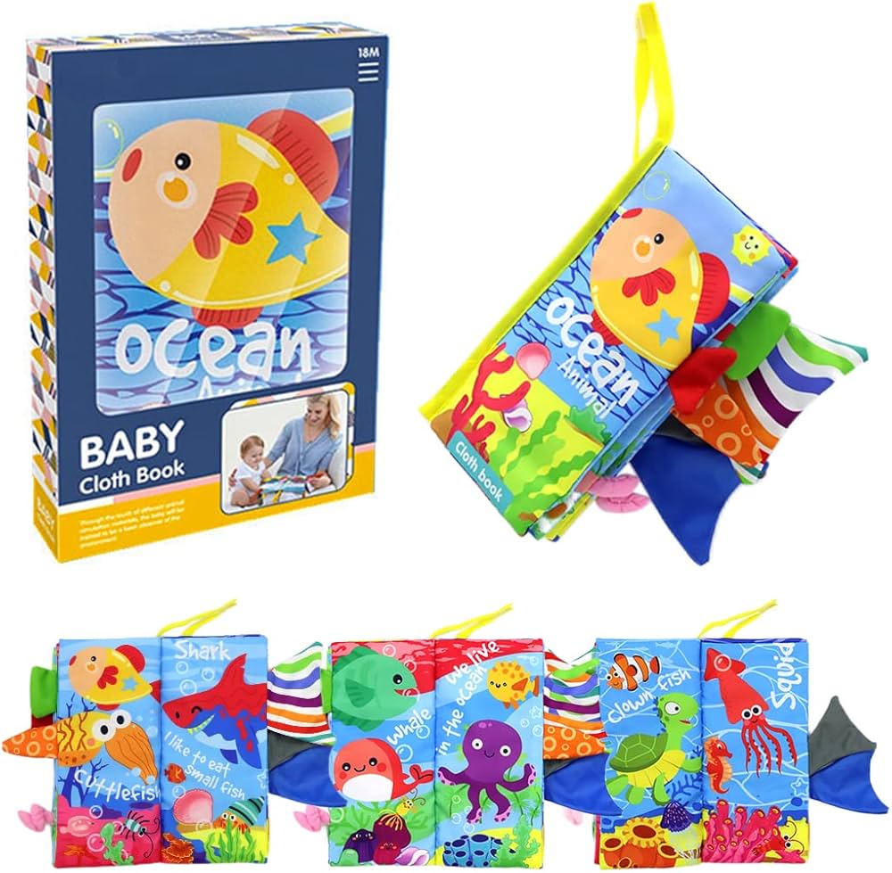 3D Baby Cloth Book – Ocean Animals Sensory Soft Book (6 Pages, Blue)