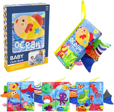 3D Baby Cloth Book – Ocean Animals Sensory Soft Book (6 Pages, Blue)