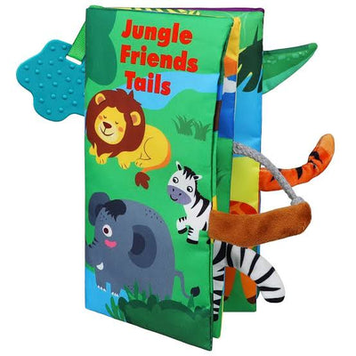 Jungle Animals Soft Cloth Book for Babies – Sensory Tails & Sound Buttons