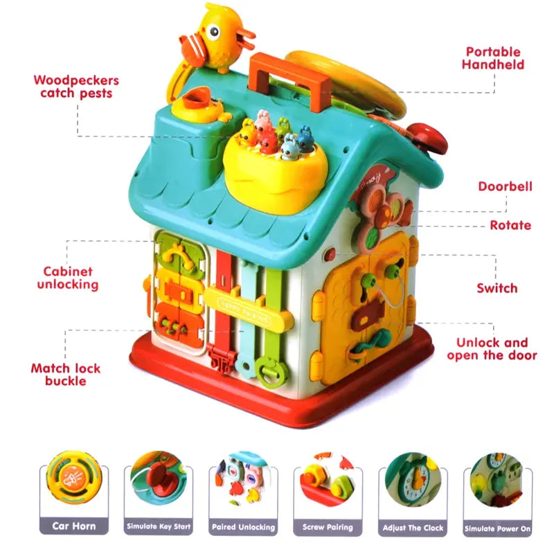 6-in-1 Montessori Toddler Busy House Activity Playhouse with Locks, Keys & Magnetic Game (Ages 18M+)