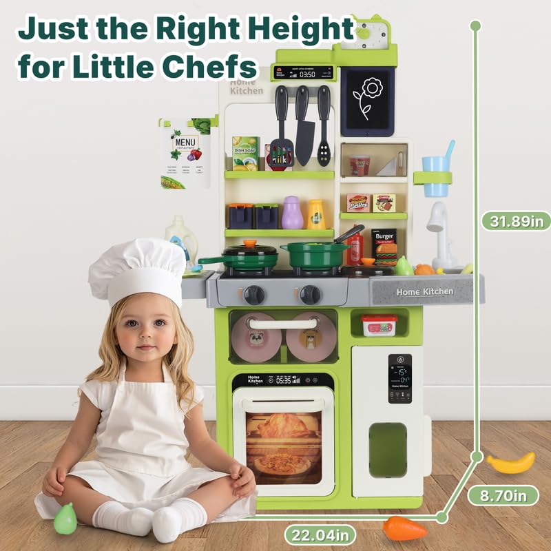 46 Piece Kitchen Toy for Children: Stove with Water Sink, Light and Steam Sound