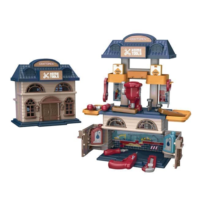 2-in-1 Kids Tool Workshop Play House – DIY Craftsman Home Tools Set