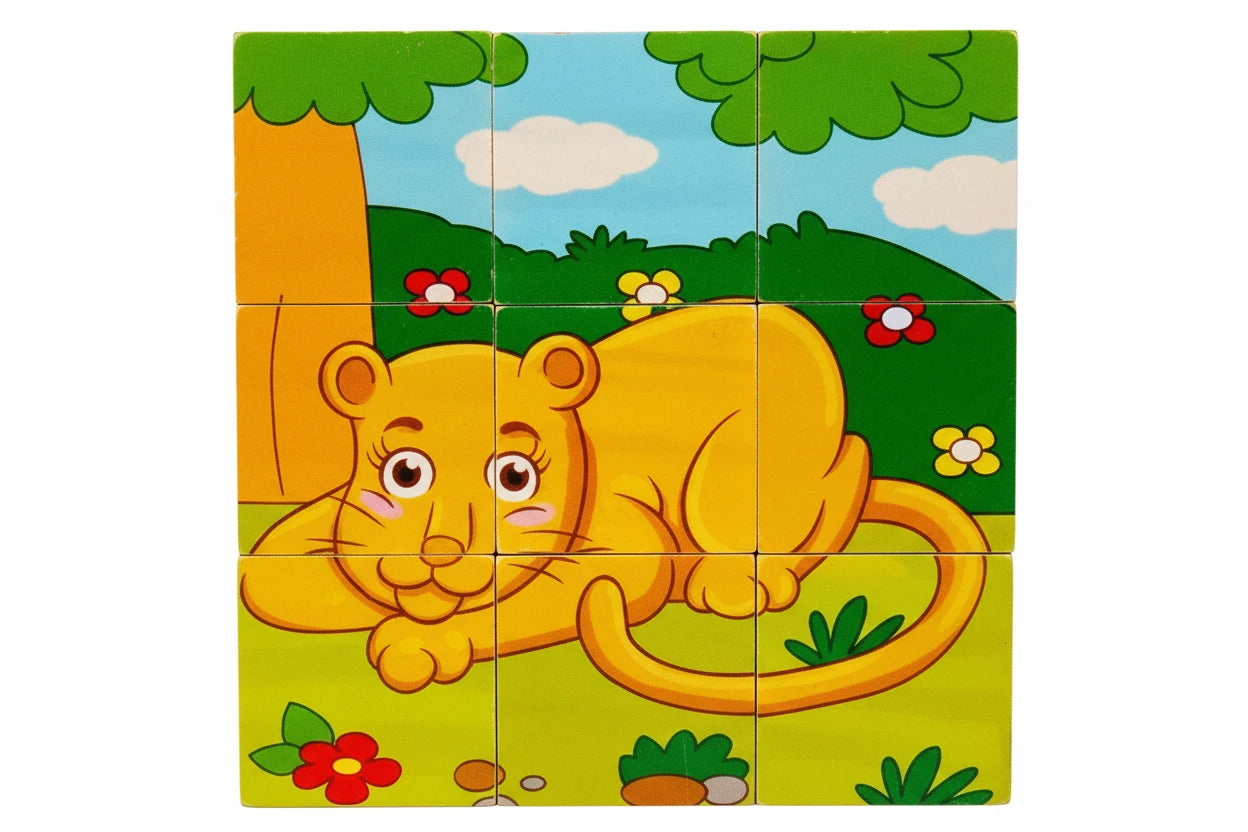 Animals Cube Puzzle – 9-Piece Wooden Block Puzzle (Ages 2+)