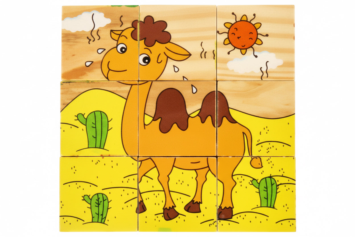 Animals Cube Puzzle – 9-Piece Wooden Block Puzzle (Ages 2+)