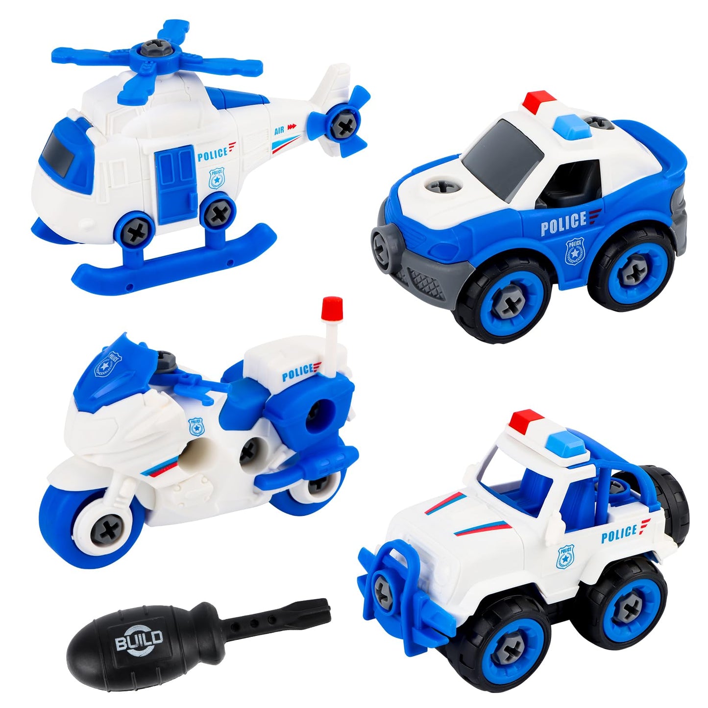 DIY Take-Apart Vehicle Sets – Police & Military Series (Ages 3+)