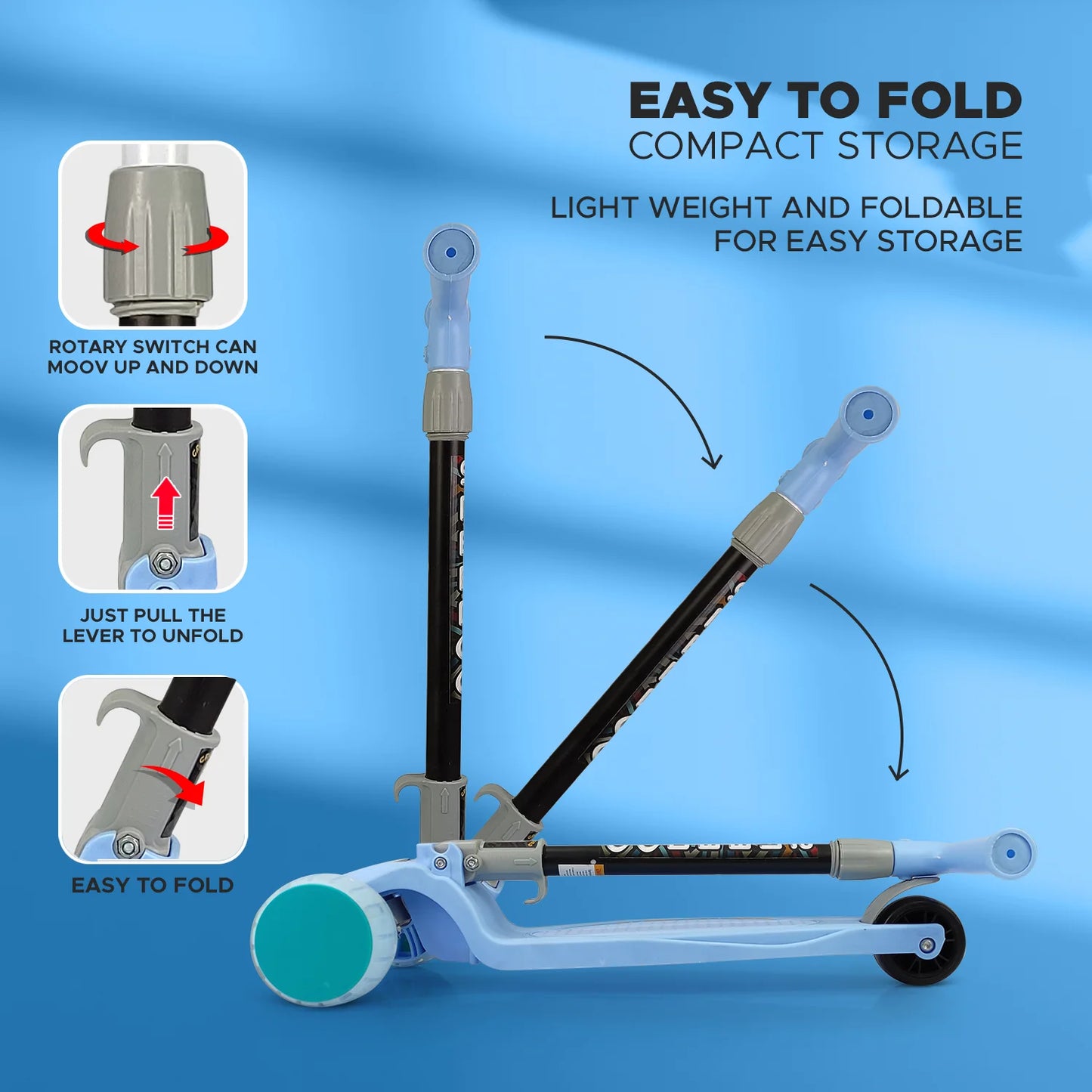 Adjustable 3-Wheel Kick Scooter Sensory Balance Toy for Kids (Ages 3-8 Years)