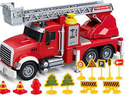 City Sprinkler Fire Truck – Aerial Ladder Toy Car with Water Spray