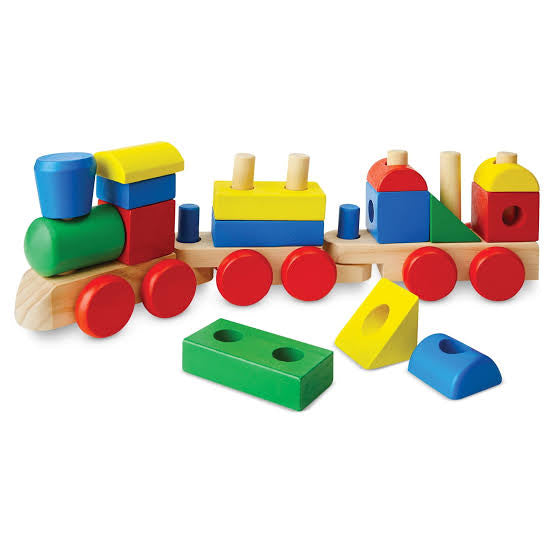 3-Section Geometric Shapes Train – Deluxe Wooden Pull-Along Set