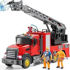 City Sprinkler Fire Truck – Aerial Ladder Toy Car with Water Spray