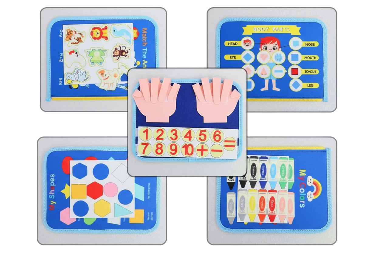 Montessori  vechiles themed Felt Busy Board – 20-in-1 Portable Activity Book